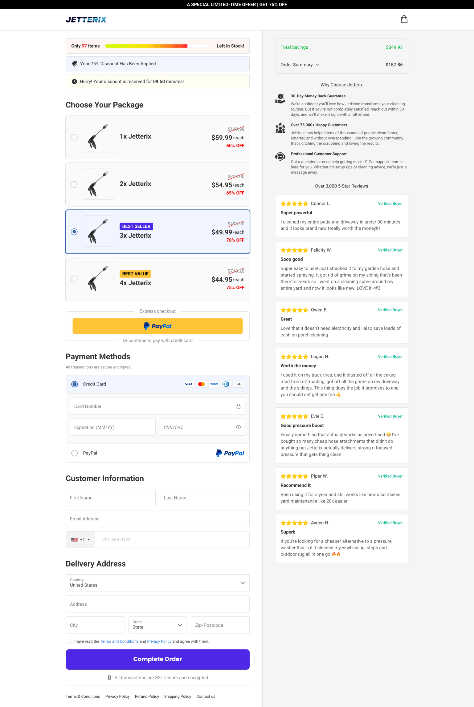 Jetterix Pressure Nozzle checkout page